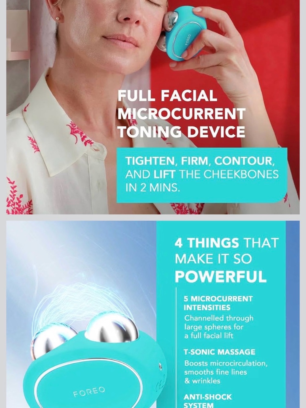 FOREO Turquoise Microcurrent Facial Toning Device - Picture 2 of 7